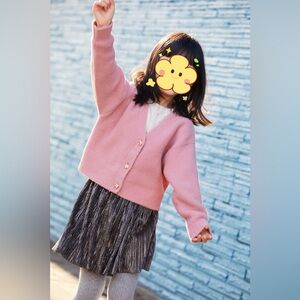 Zara Pink Cardigan Sweater with cute animal button